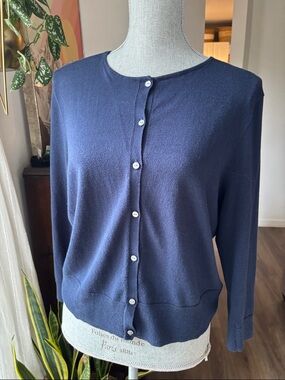 Chaps Navy Round-Neck Cotton Knit Button Cardigan L
